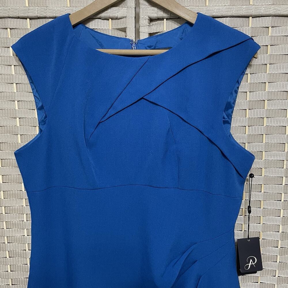 Adrianna Papell Tuck Detail Sheath Dress Size 16 Royal Blue Crepe Sleeveless NEW - Picture 3 of 12